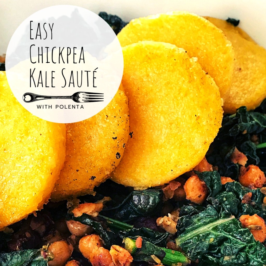 EASY vegan chickpea kale sauté with polenta / vegan trader joe’s&nbsp;recipe